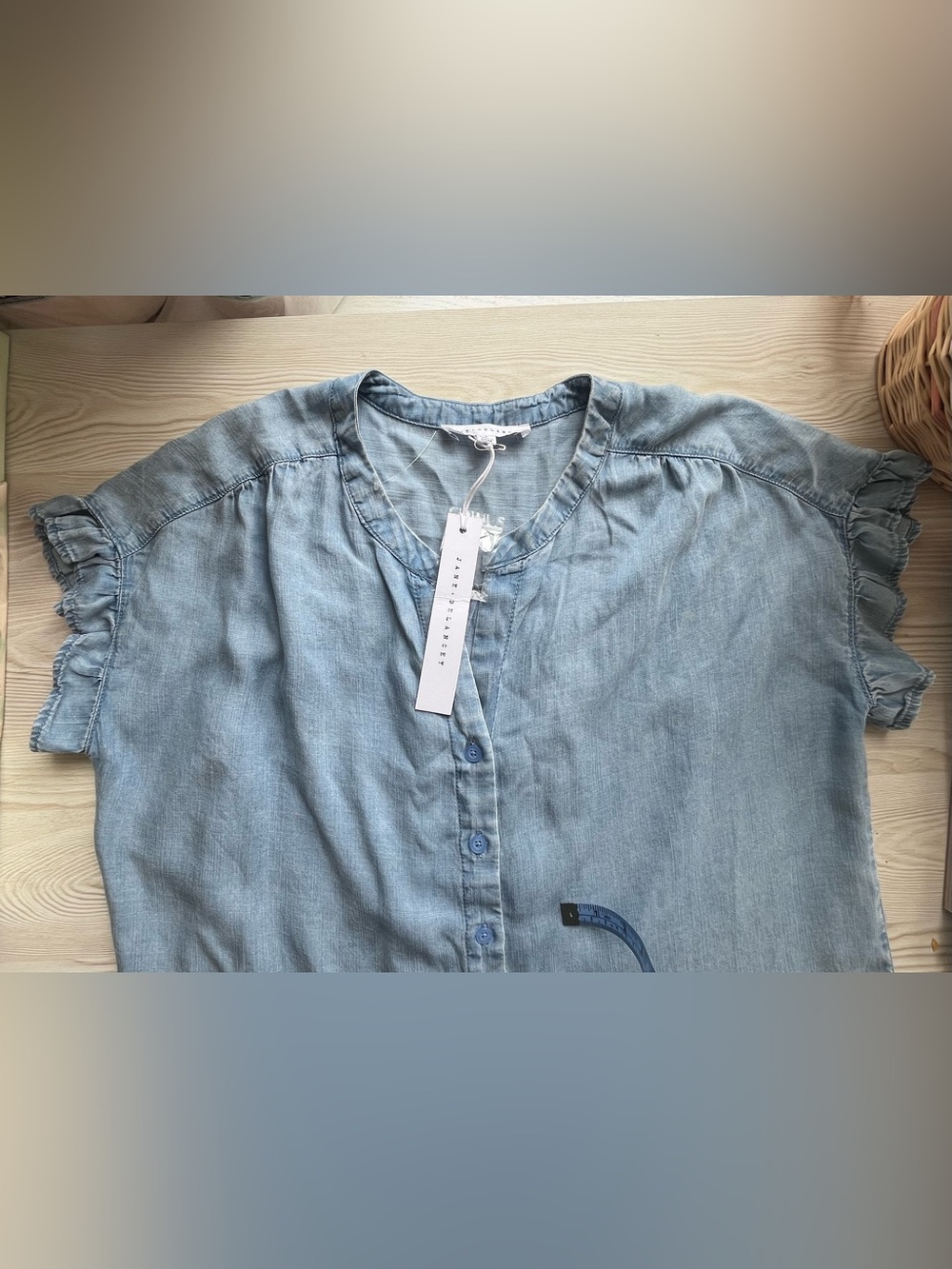 Jane and Delancey Light Blue Button-Front Denim-Style Women's Top - Picture 2 of 5